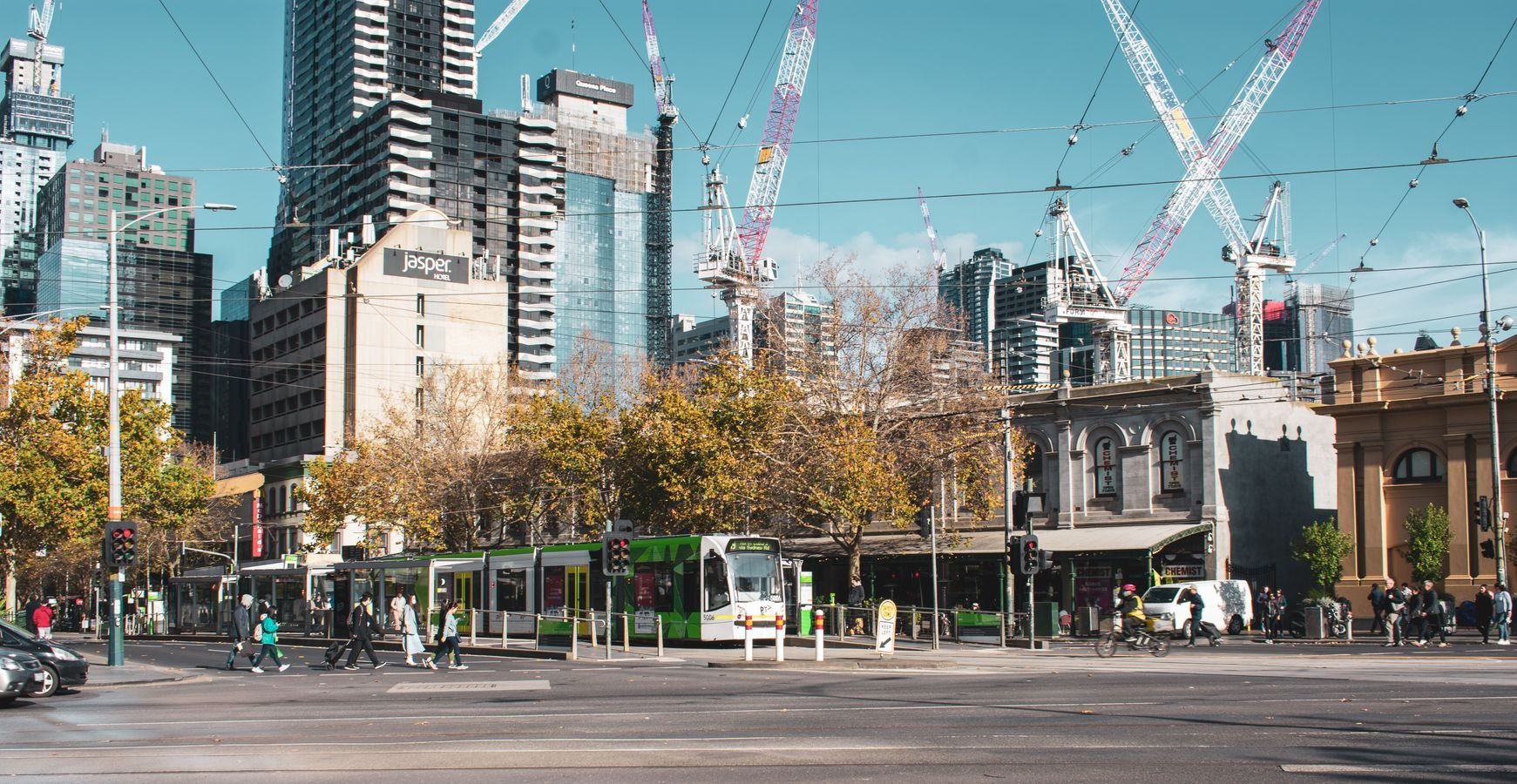 Melbourne CBD street with tram, Flinders Street